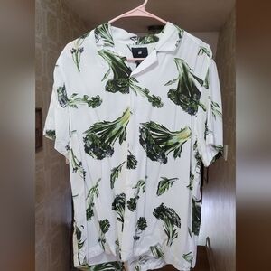 H&M White Broccoli Button-up Men's Shirt